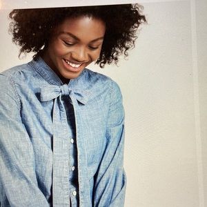 Lucky Brand Chambray Denim Shirt with Neck Tie Bow Size M Sold Out Online